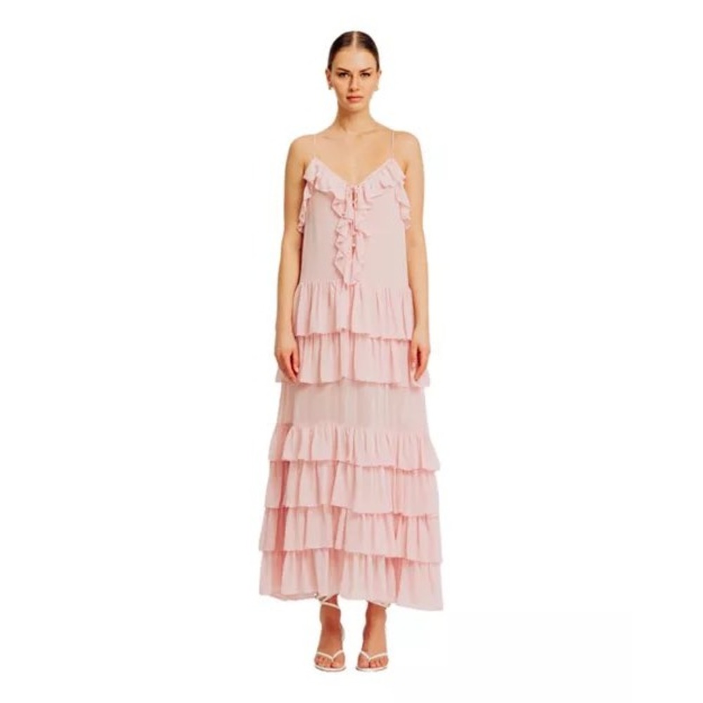 NWT Torn by Ronny Kobo Oracadia Dress Pink Ruffle Tiered Maxi Romantic Small - Picture 10 of 11